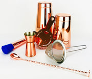7 Piece Copper Cocktail Set, Tin 28oz & 18oz, 2 Strainers, Spoon, Muddler and Jigger - Bar Blades